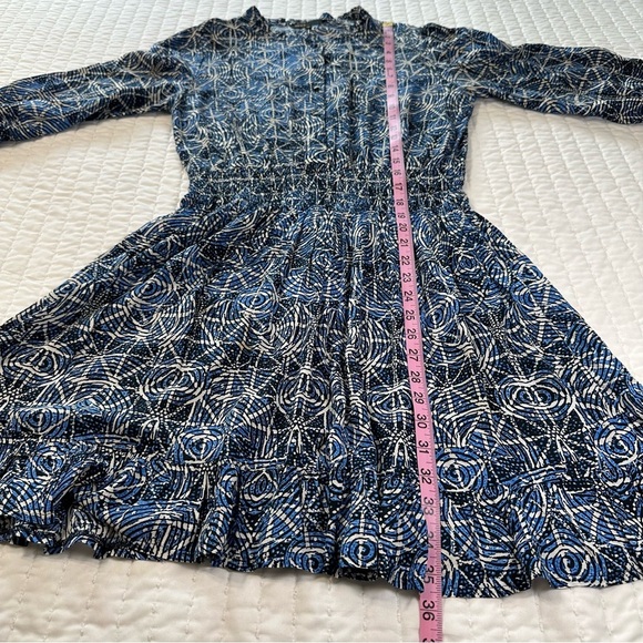 Maje 100% Viscose in Smocking Indigo Patterned With Long Sleeve Dress - Picture 4 of 16